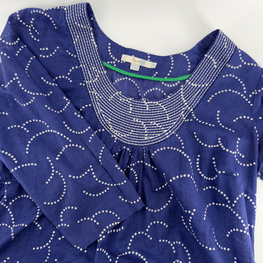 Boden Womens Blue Dotted Swirl‎ Cotton Tunic Top Scoop Neck US 10
